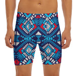Blue And Red Aztec Pattern Print Men's Long Boxer Briefs