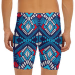 Blue And Red Aztec Pattern Print Men's Long Boxer Briefs
