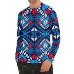 Blue And Red Aztec Pattern Print Men's Long Sleeve Rash Guard