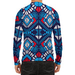 Blue And Red Aztec Pattern Print Men's Long Sleeve Rash Guard