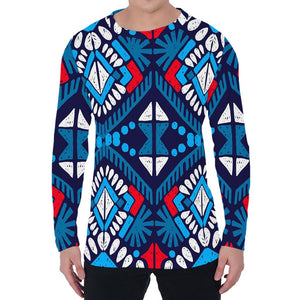 Blue And Red Aztec Pattern Print Men's Long Sleeve T-Shirt