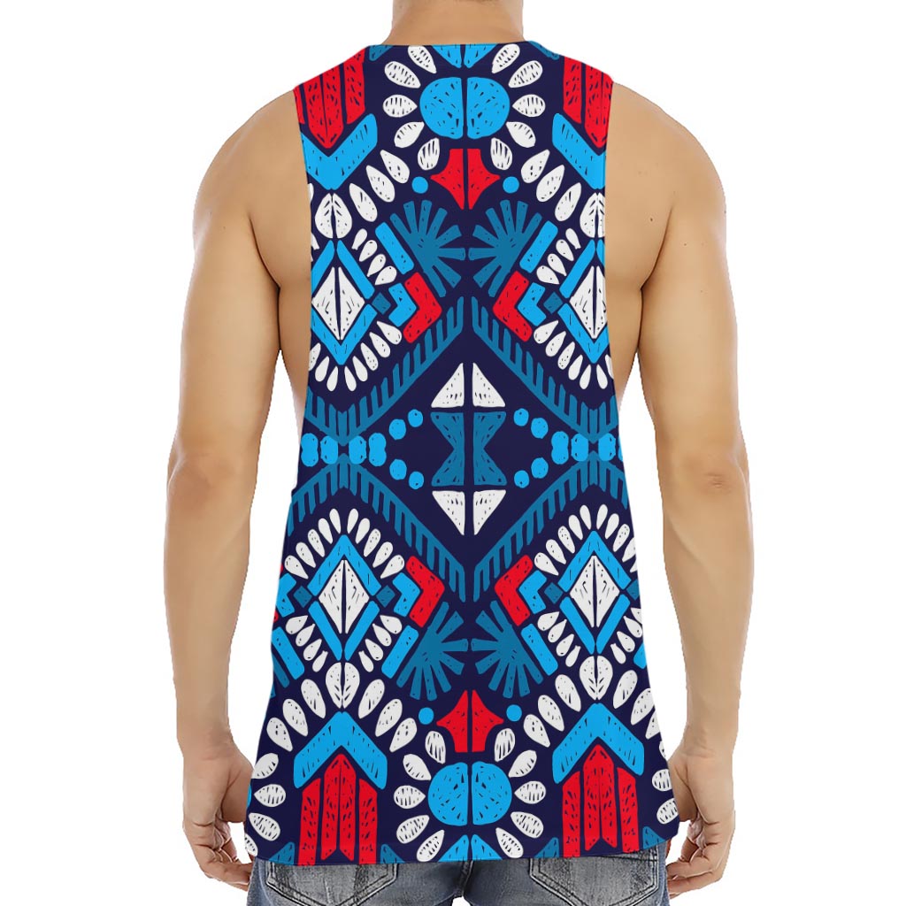 Blue And Red Aztec Pattern Print Men's Muscle Tank Top