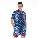 Blue And Red Aztec Pattern Print Men's Rompers