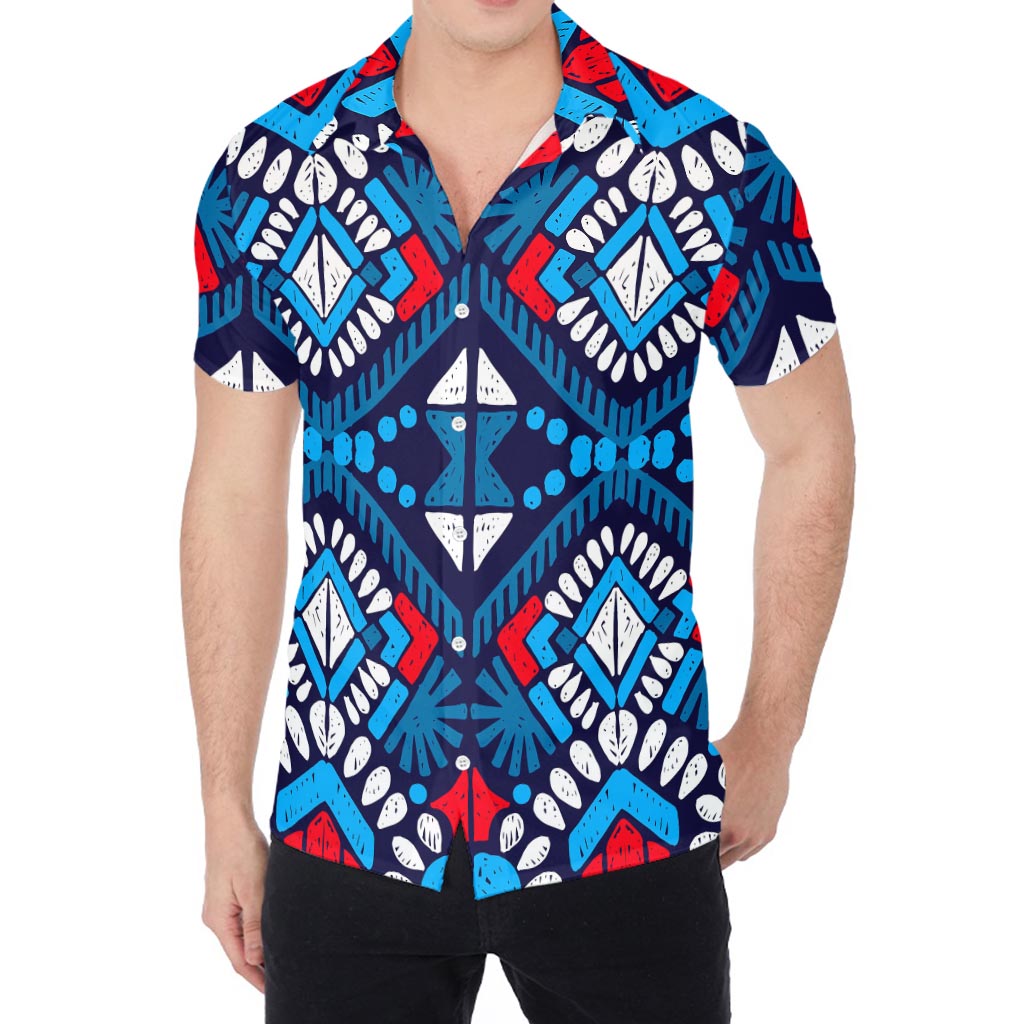 Blue And Red Aztec Pattern Print Men's Shirt