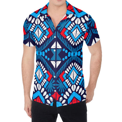 Blue And Red Aztec Pattern Print Men's Shirt