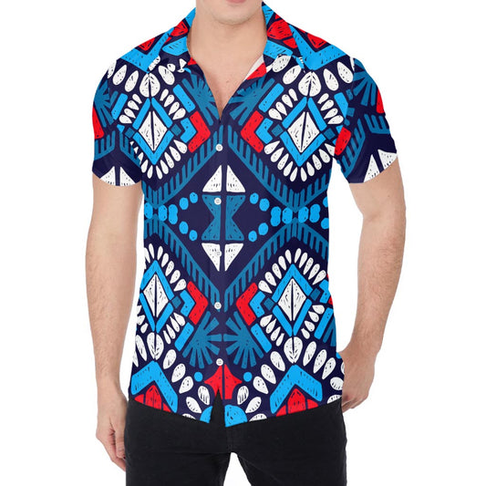 Blue And Red Aztec Pattern Print Men's Shirt