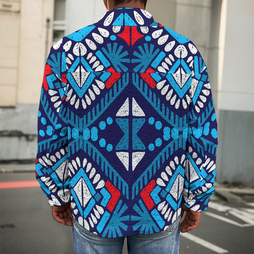 Blue And Red Aztec Pattern Print Men's Shirt Jacket