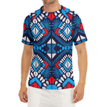 Blue And Red Aztec Pattern Print Men's Short Sleeve Rash Guard