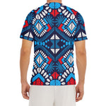 Blue And Red Aztec Pattern Print Men's Short Sleeve Rash Guard