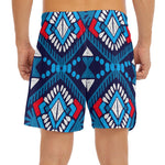 Blue And Red Aztec Pattern Print Men's Split Running Shorts