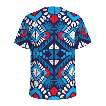 Blue And Red Aztec Pattern Print Men's Sports T-Shirt