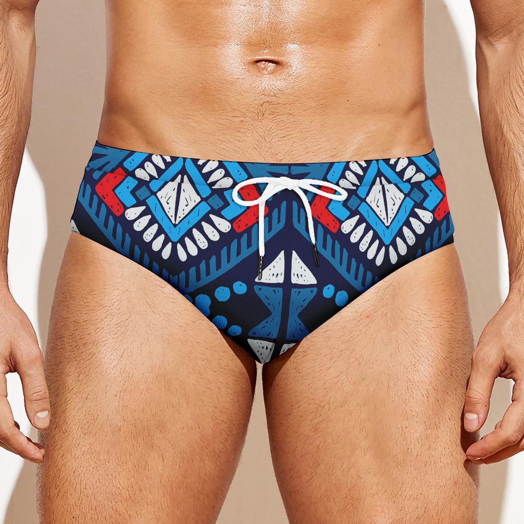 Blue And Red Aztec Pattern Print Men's Swim Briefs