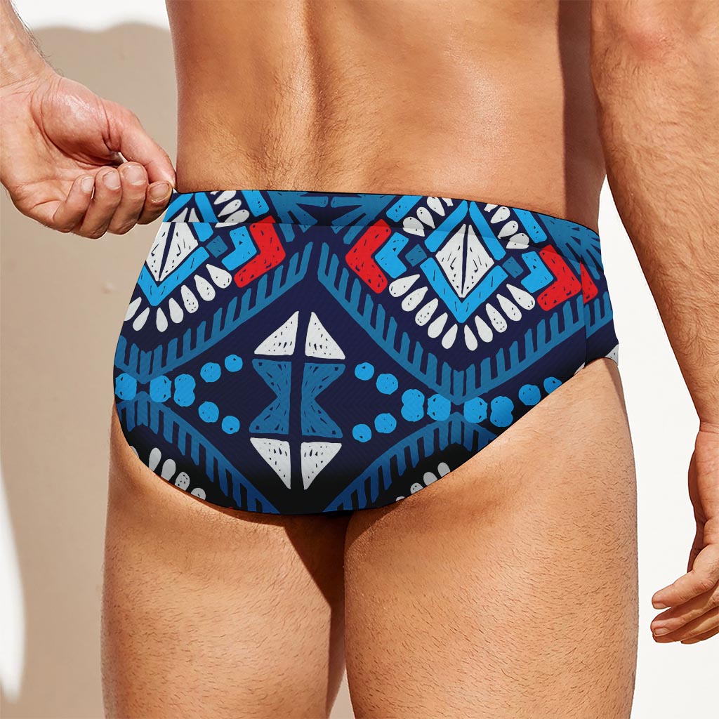 Blue And Red Aztec Pattern Print Men's Swim Briefs