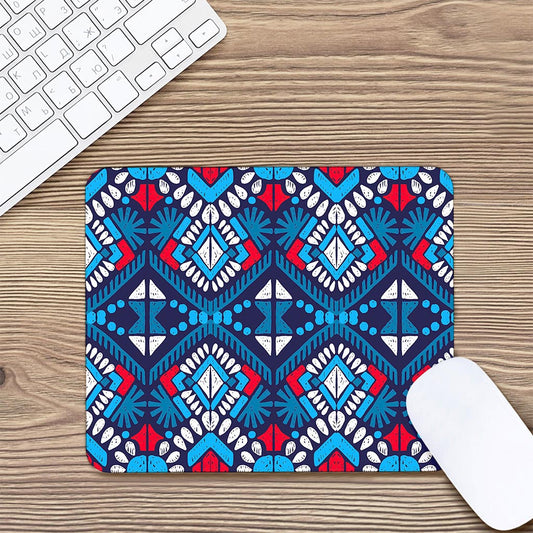 Blue And Red Aztec Pattern Print Mouse Pad