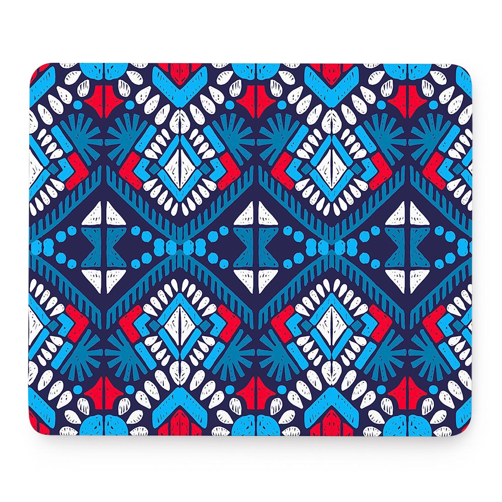 Blue And Red Aztec Pattern Print Mouse Pad