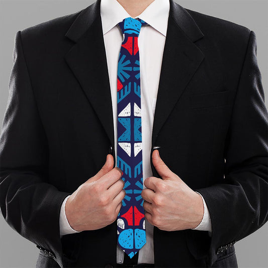 Blue And Red Aztec Pattern Print Necktie