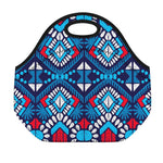 Blue And Red Aztec Pattern Print Neoprene Lunch Bag
