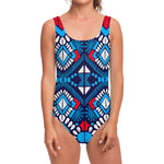 Blue And Red Aztec Pattern Print One Piece Swimsuit