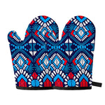 Blue And Red Aztec Pattern Print Oven Mitts