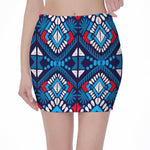 Blue And Red Aztec Pattern Print Pencil Mini Skirt