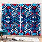 Blue And Red Aztec Pattern Print Pencil Pleat Curtains