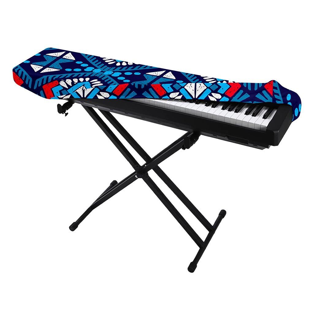 Blue And Red Aztec Pattern Print Piano Keyboard Cover