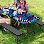 Blue And Red Aztec Pattern Print Picnic Table Cover