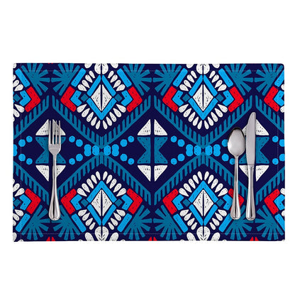 Blue And Red Aztec Pattern Print Placemat