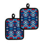 Blue And Red Aztec Pattern Print Pot Holders