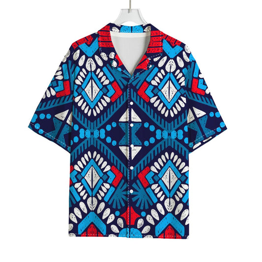 Blue And Red Aztec Pattern Print Rayon Hawaiian Shirt