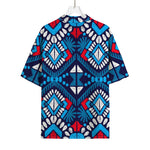 Blue And Red Aztec Pattern Print Rayon Hawaiian Shirt