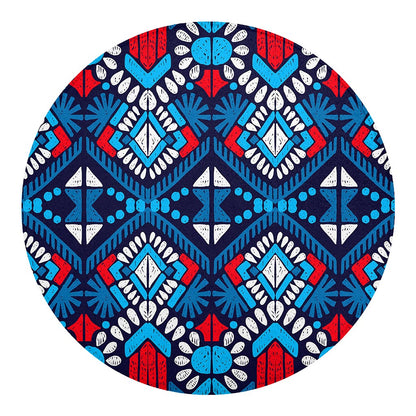 Blue And Red Aztec Pattern Print Round Blanket