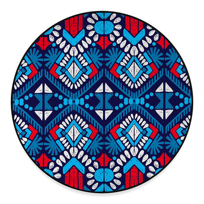 Blue And Red Aztec Pattern Print Round Floor Mat
