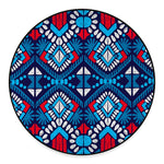 Blue And Red Aztec Pattern Print Round Floor Mat