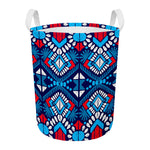 Blue And Red Aztec Pattern Print Round Laundry Basket
