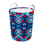 Blue And Red Aztec Pattern Print Round Laundry Basket