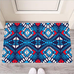Blue And Red Aztec Pattern Print Rubber Doormat
