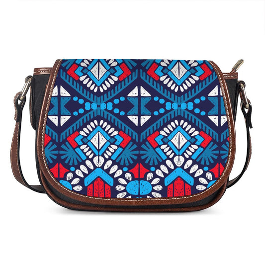 Blue And Red Aztec Pattern Print Saddle Bag