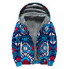 Blue And Red Aztec Pattern Print Sherpa Lined Zip Up Hoodie