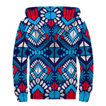 Blue And Red Aztec Pattern Print Sherpa Lined Zip Up Hoodie