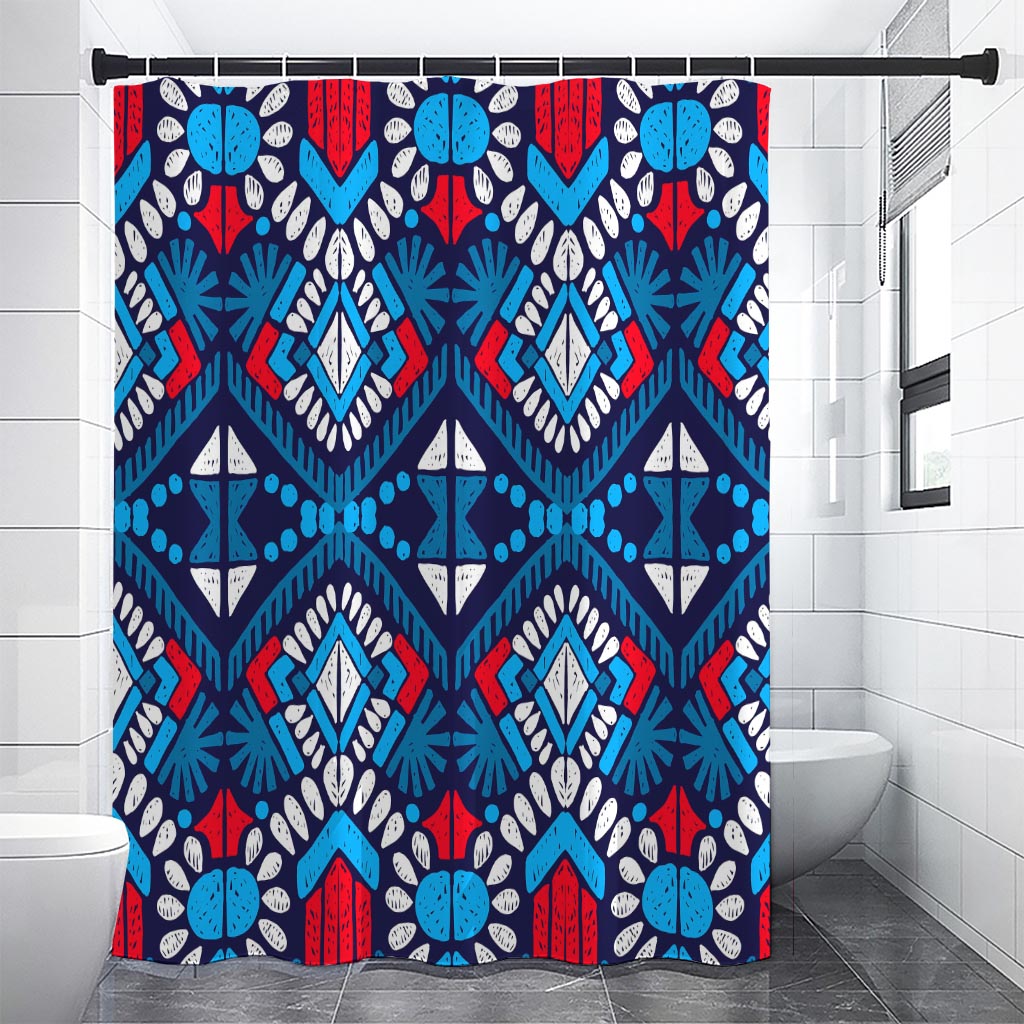 Blue And Red Aztec Pattern Print Shower Curtain