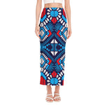 Blue And Red Aztec Pattern Print Side Slit Maxi Skirt