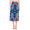 Blue And Red Aztec Pattern Print Side Slit Midi Skirt