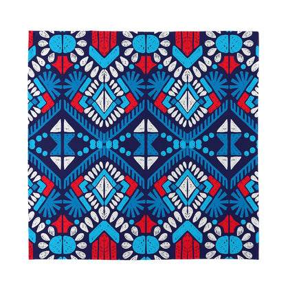 Blue And Red Aztec Pattern Print Silk Bandana