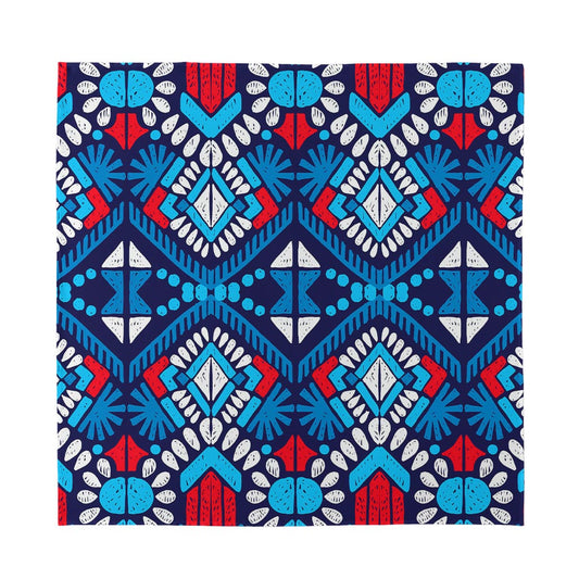 Blue And Red Aztec Pattern Print Silk Bandana