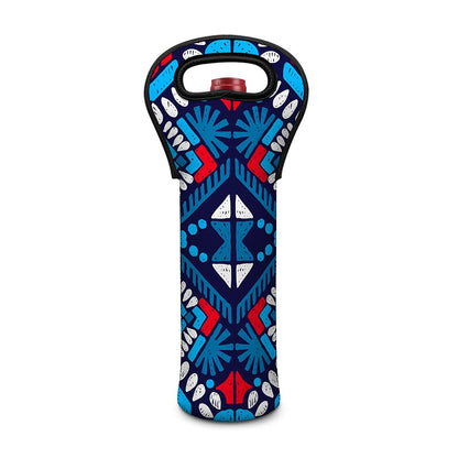 Blue And Red Aztec Pattern Print Single Neoprene Wine Tote