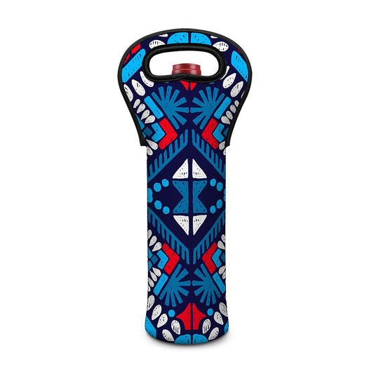 Blue And Red Aztec Pattern Print Single Neoprene Wine Tote