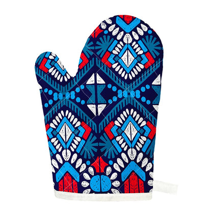 Blue And Red Aztec Pattern Print Single Oven Mitt