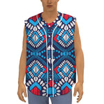 Blue And Red Aztec Pattern Print Sleeveless Baseball Jersey
