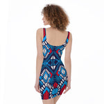Blue And Red Aztec Pattern Print Sleeveless Bodycon Dress